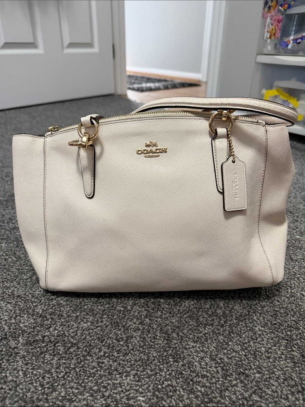 Coach Cream Leather Shoulder Satchel with Gold Hardware